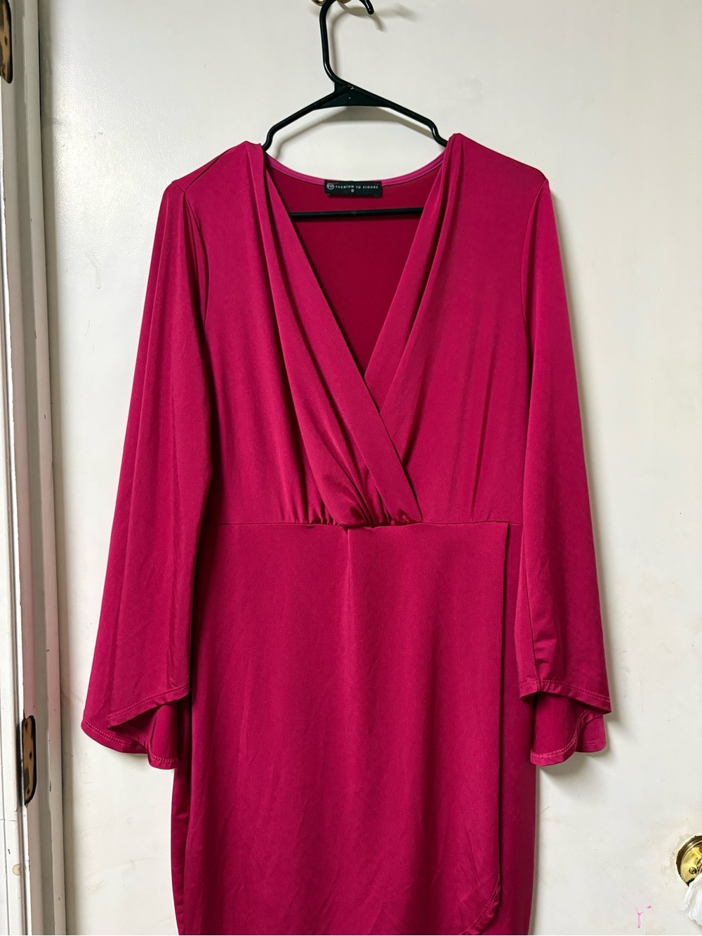 Fashion to Figure Magenta Wrap-Front Long Sleeve Dress